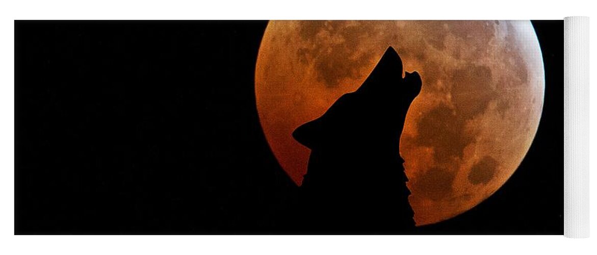 Blood Moon Yoga Mat featuring the digital art Blood Full Moon and the Wolf by Marianna Mills