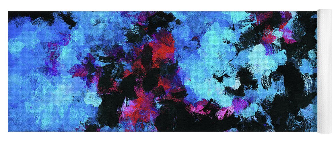Abstract Yoga Mat featuring the painting Blue and Black Abstract Wall Art by Inspirowl Design
