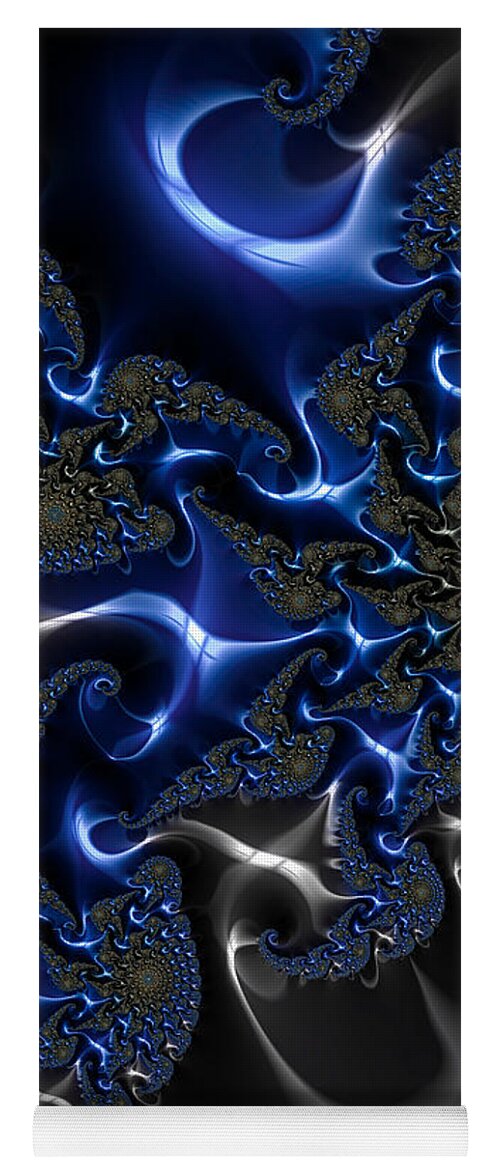 Blue Yoga Mat featuring the digital art Blue and black decorative fractal math art by Matthias Hauser