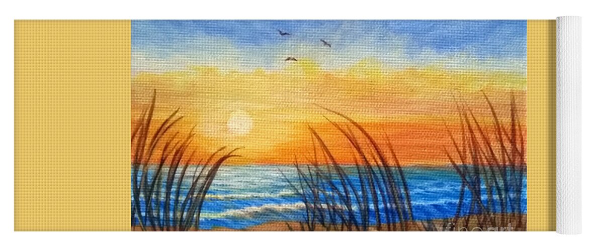 Waterscape Yoga Mat featuring the painting Blue and Gold Sunset by Sarah Irland