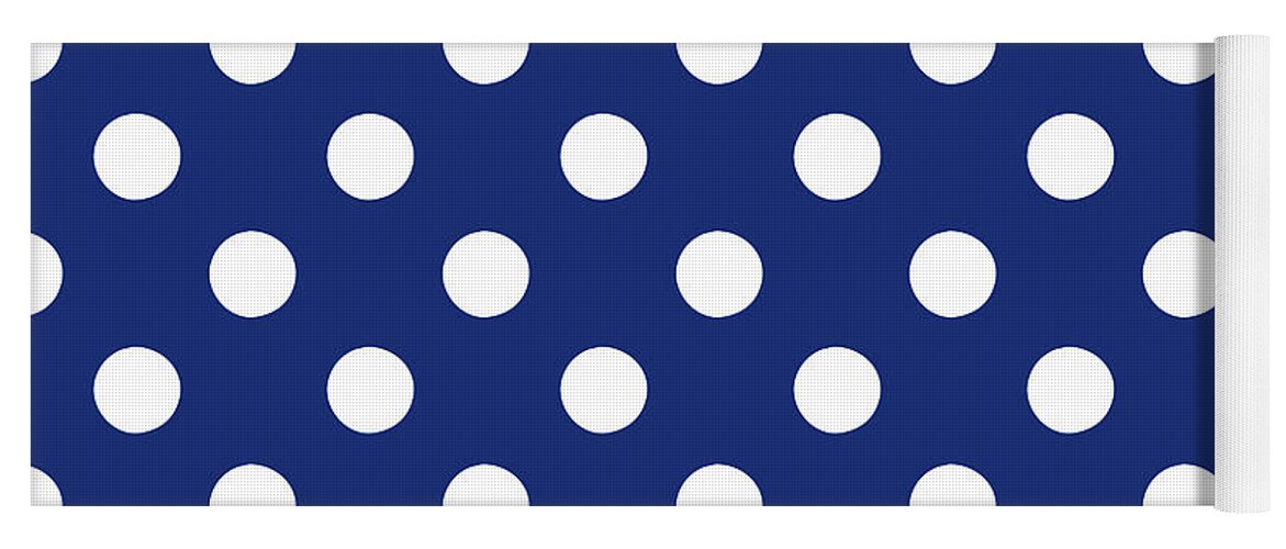 Blue Yoga Mat featuring the mixed media Blue And White Polka Dots- Art by Linda Woods by Linda Woods