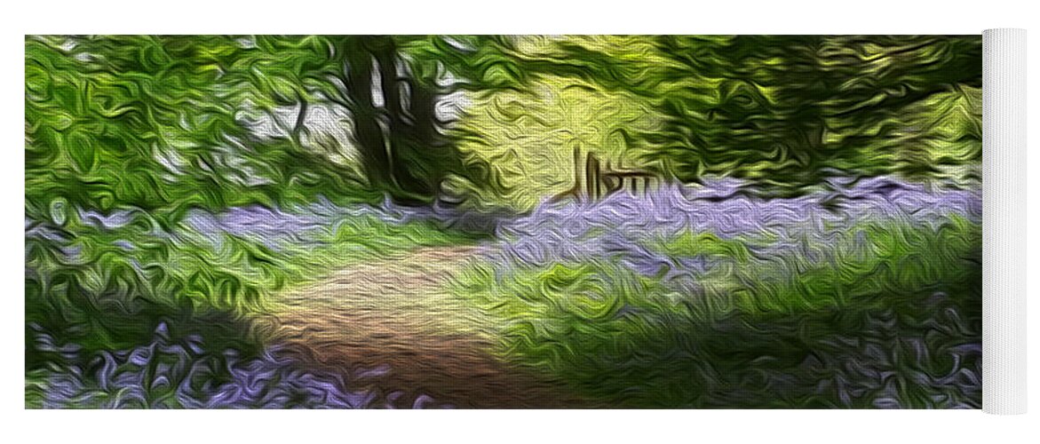 Bluebell Wood Yoga Mat featuring the digital art Blue bell wood, Journey to the gate by Vincent Franco