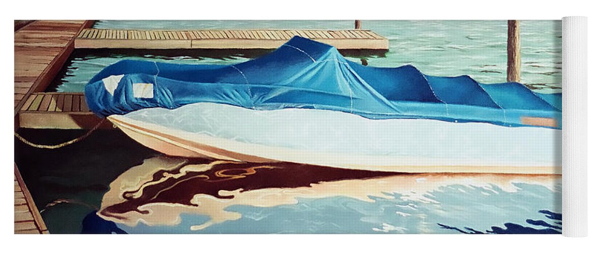 Blue Boat Yoga Mat featuring the painting Blue Boat by Christopher Shellhammer