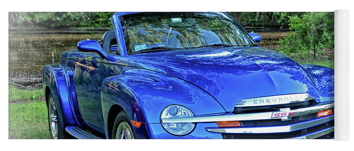 Blue Yoga Mat featuring the photograph Blue Chevy Super Sport Roadster by Mike Martin