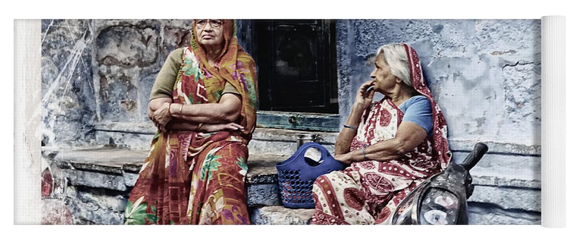 Shop Yoga Mat featuring the photograph Blue City House Hanging Out India Rajasthan 1c by Sue Jacobi