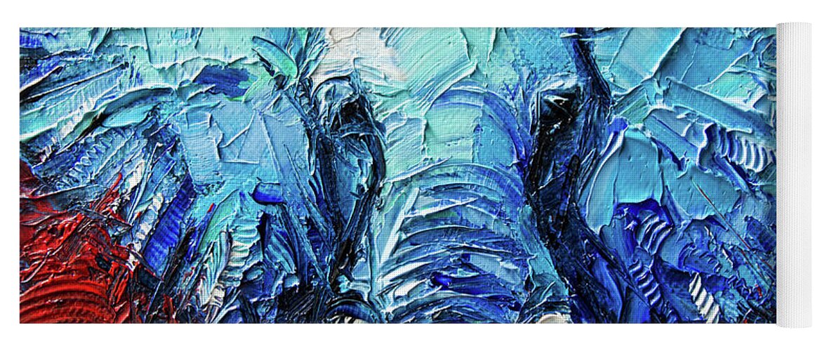 Blue Elephant Yoga Mat featuring the photograph BLUE ELEPHANT palette knives impasto abstract oil painting by Mona Edulesco