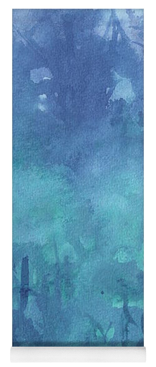 Abstract Yoga Mat featuring the painting Blue Forest Lake by Marcy Brennan