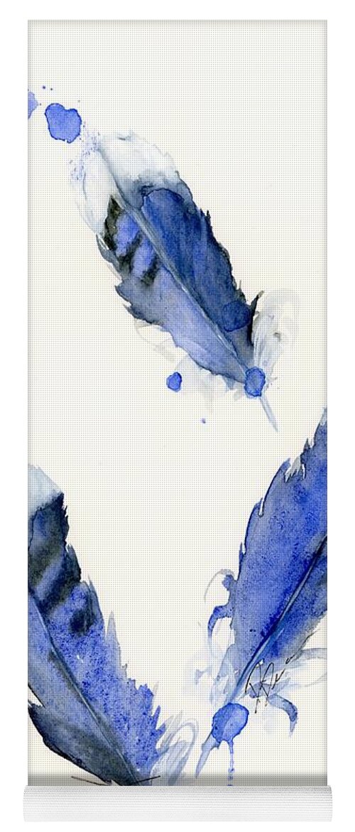 Watercolor Feathers Yoga Mat featuring the painting Blue Jay Feathers by Dawn Derman