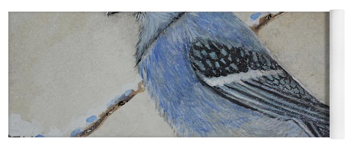 Bird Yoga Mat featuring the painting Blue Jay Rest by Kellie Chasse