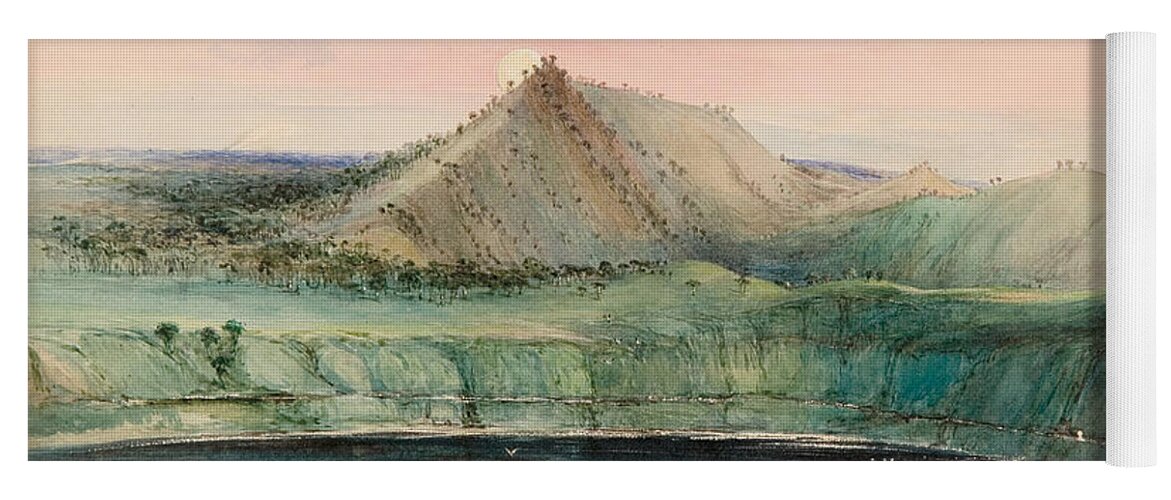 George French Angas Yoga Mat featuring the drawing Blue Lake. Mount Gambier by George French Angas