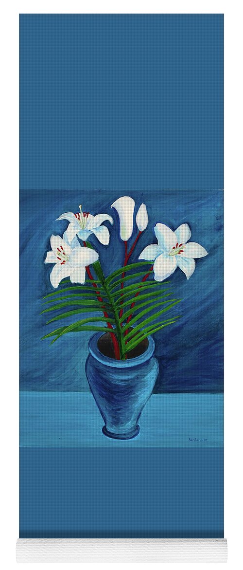 Lilies Yoga Mat featuring the painting Blue Lilies 20 x 16 by Santana Star