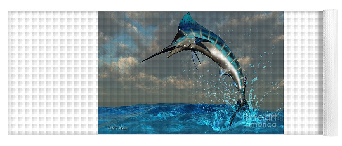 Marlin Yoga Mat featuring the painting Blue Marlin Splash by Corey Ford