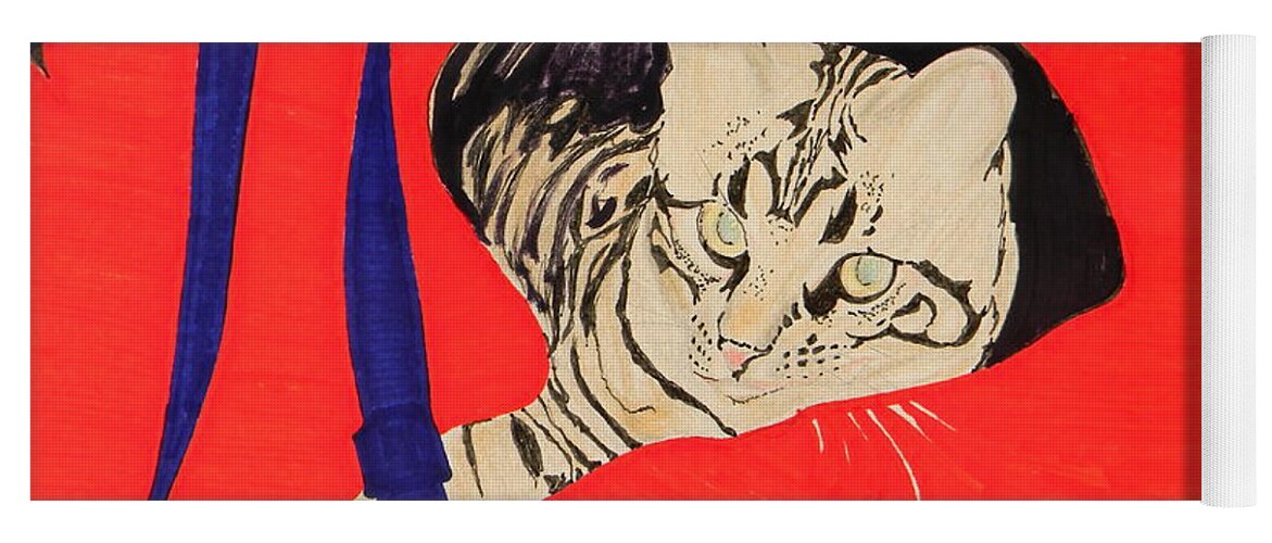 Cat Yoga Mat featuring the drawing Blue by Marwan George Khoury