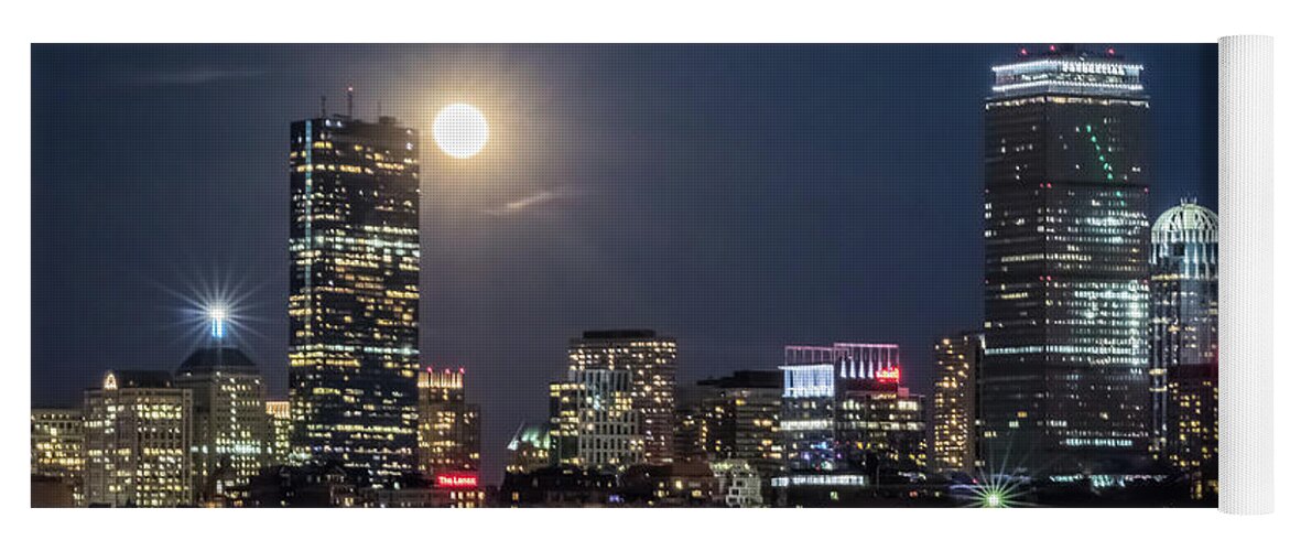 Boston Yoga Mat featuring the photograph Blue Moon over Boston by Kristen Wilkinson
