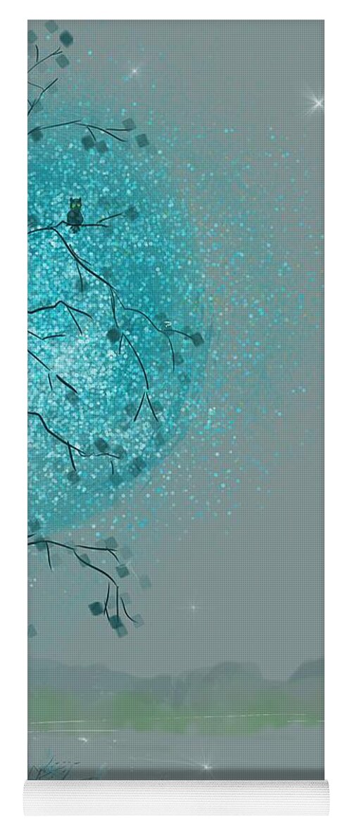 Owl Yoga Mat featuring the digital art Blue Moon Owls by Debra Baldwin