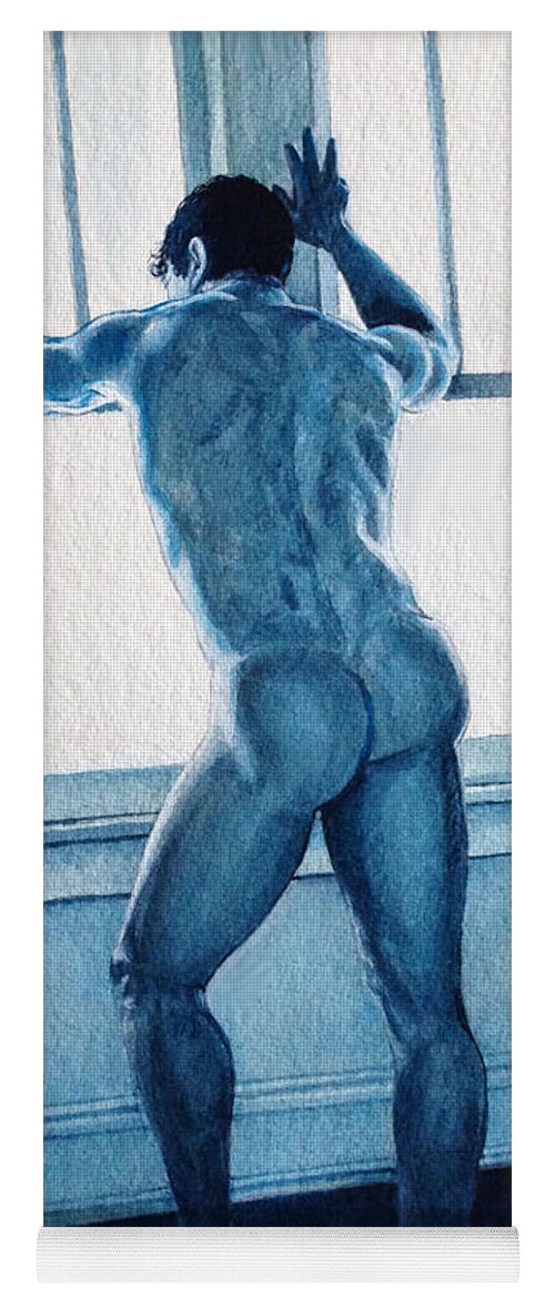 Male Nude Yoga Mat featuring the painting Blue Nude by Marc DeBauch