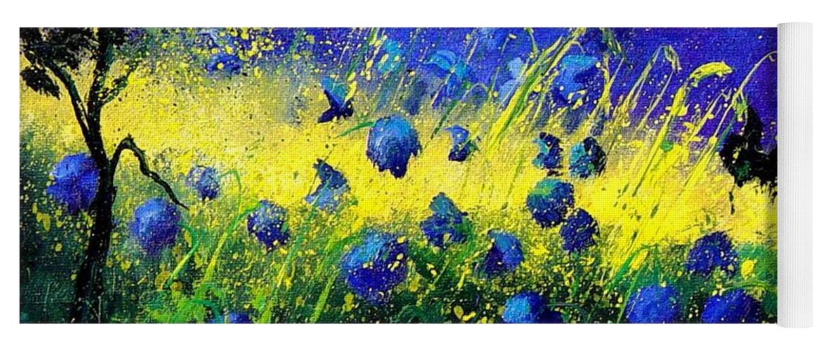 Flowers Yoga Mat featuring the painting Blue Poppies by Pol Ledent