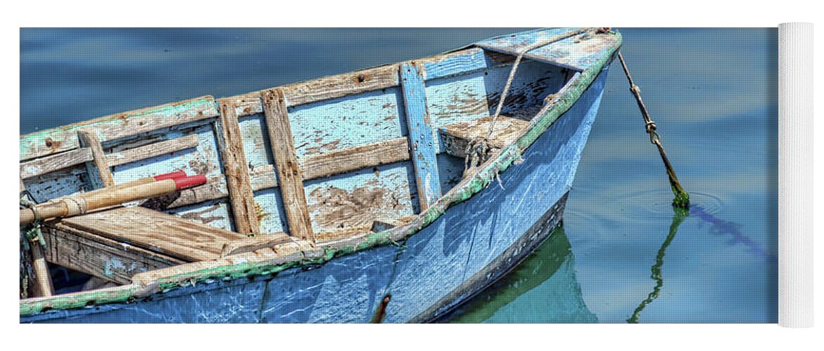Blue Yoga Mat featuring the photograph Blue Rowboat at Port San Luis 2 by Nikolyn McDonald