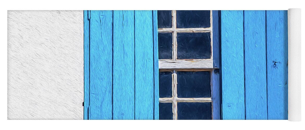 Window Yoga Mat featuring the painting Blue Shutters of Peniche by David Letts
