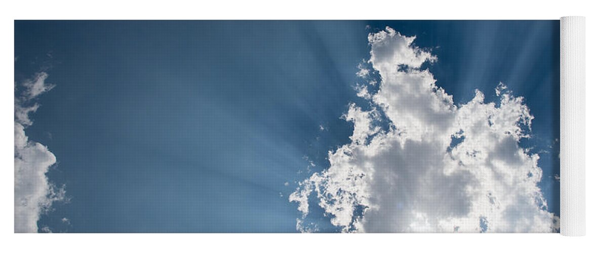 Atmosphere Yoga Mat featuring the photograph Blue sky with white clouds and sun rays by Michalakis Ppalis