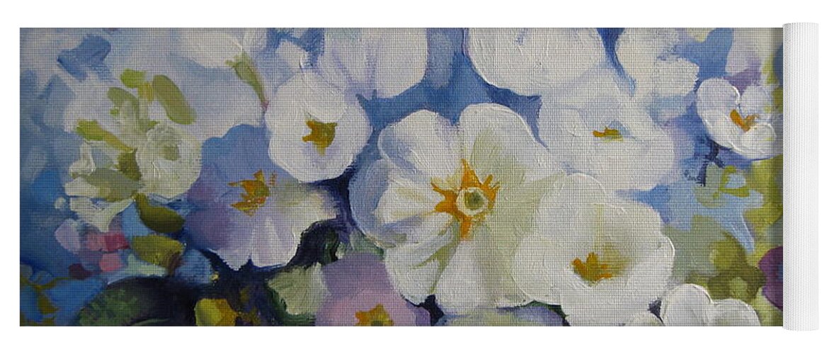 Primrose Yoga Mat featuring the painting Blue spring by Elena Oleniuc
