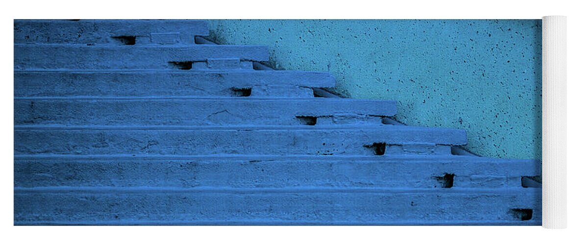 Stairs Yoga Mat featuring the photograph Blue Stairs Yellow line San Francisco by David Smith