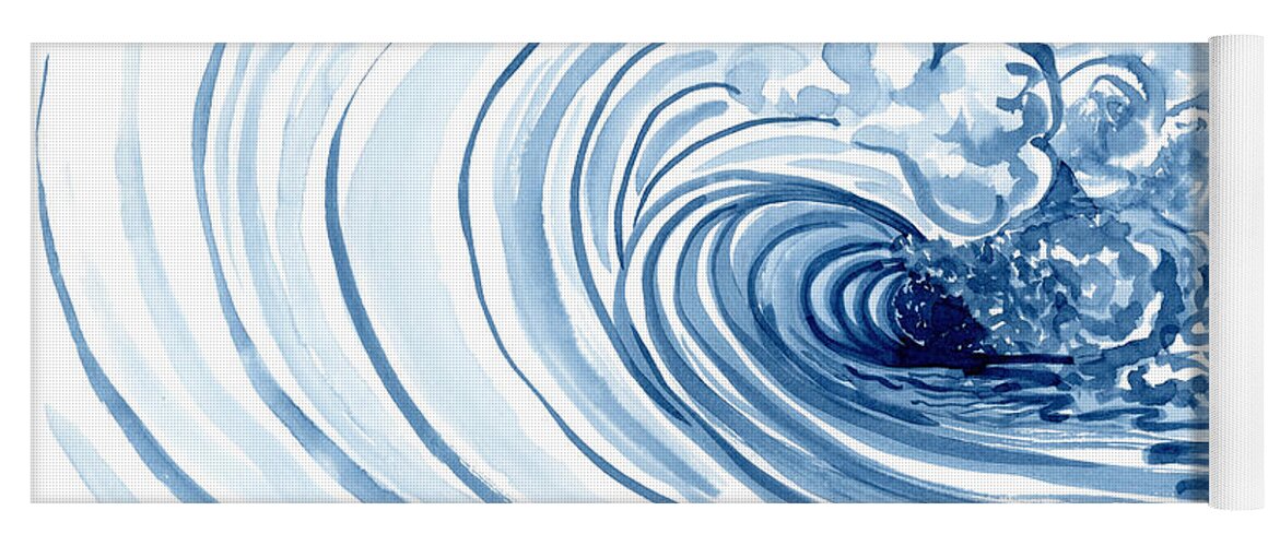 Modern Yoga Mat featuring the painting Blue Wave Modern Loose Curling Wave by Audrey Jeanne Roberts