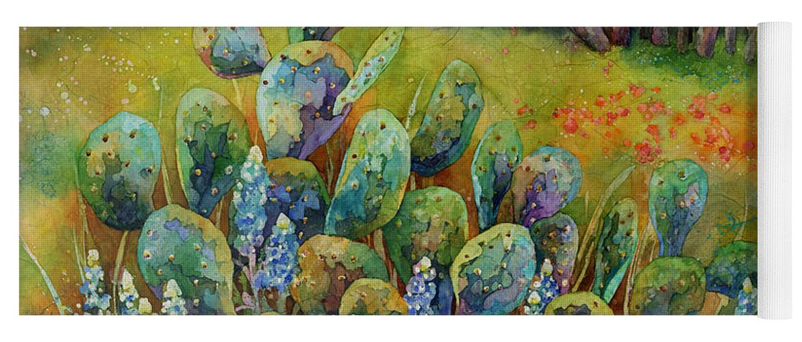 Cactus Yoga Mat featuring the painting Bluebonnets and Cactus by Hailey E Herrera