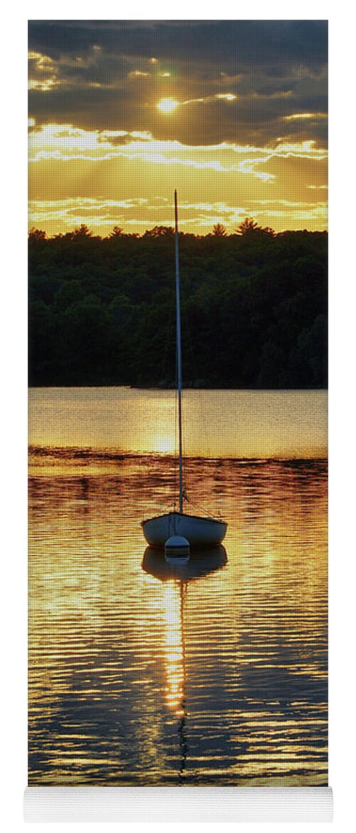 Boats Yoga Mat featuring the photograph Boat at sunset by Lilia S