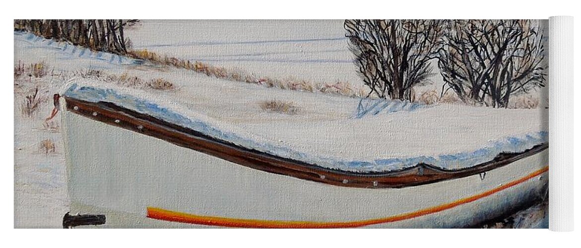 Boat Yoga Mat featuring the painting Boat under snow by Marilyn McNish