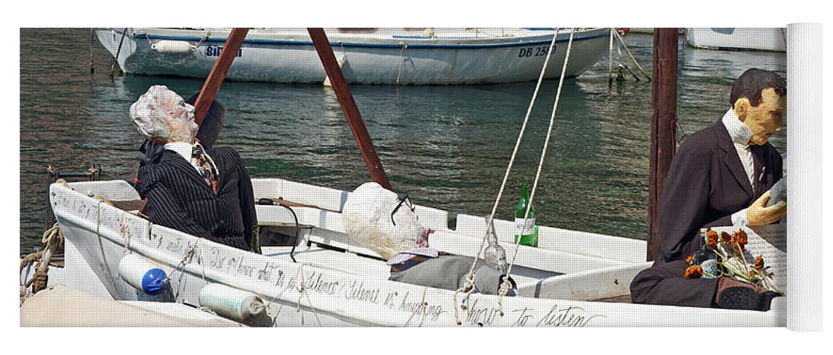 Decorated Boat Yoga Mat featuring the photograph Boat With Mannequins by Sally Weigand