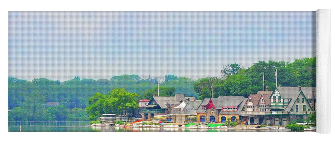 Boathouse Yoga Mat featuring the photograph Boathouse Row and the Zoo Balloon in Philadelphia by Bill Cannon