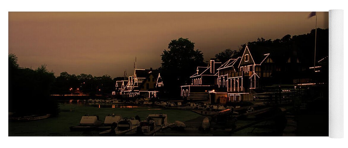 Boathouse Yoga Mat featuring the photograph Boathouse Row from the Lagoon before Dawn by Bill Cannon