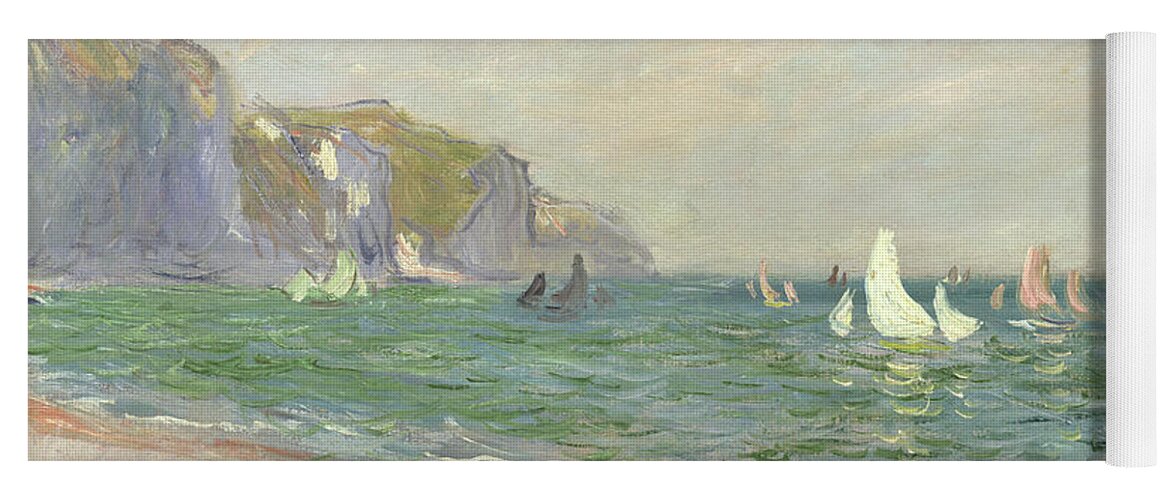Boats Yoga Mat featuring the painting Boats below the Cliffs at Pourville by Claude Monet