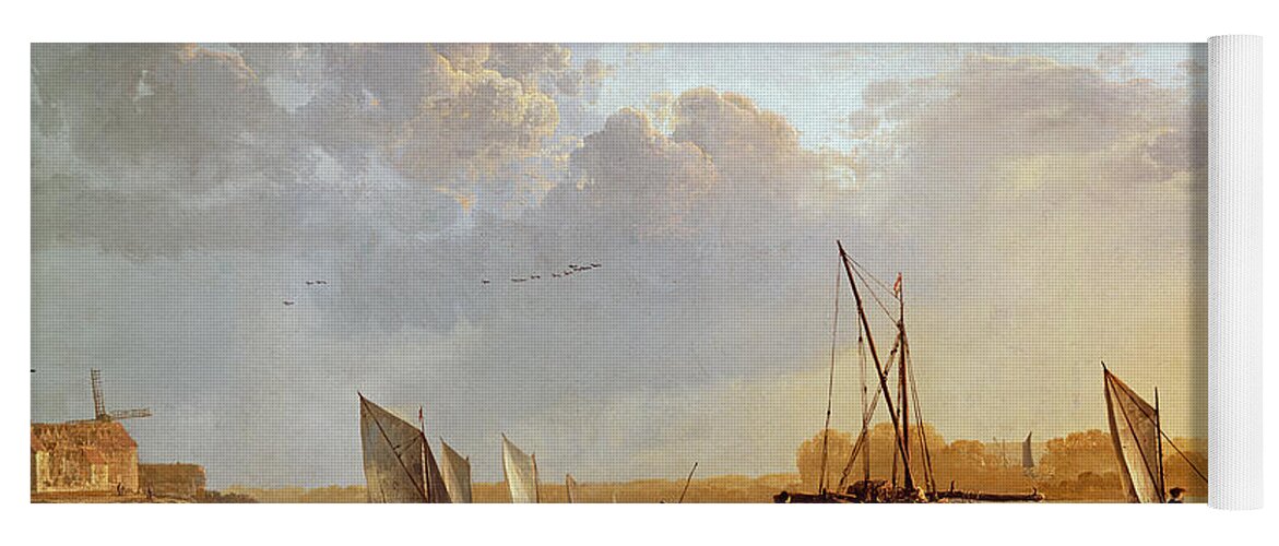 Boats On A River Yoga Mat featuring the painting Boats on a River by Aelbert Cuyp
