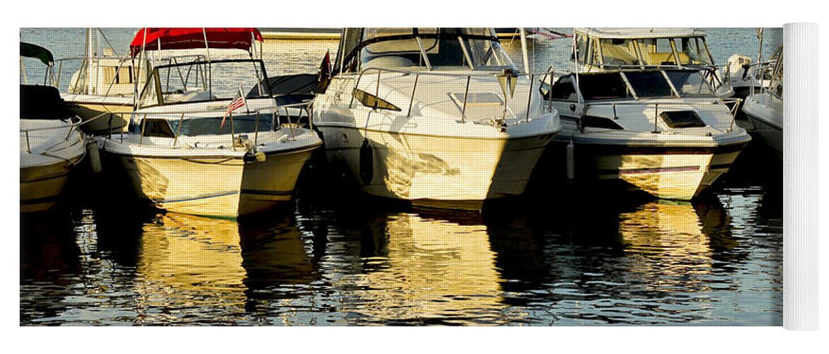 Boats Yoga Mat featuring the photograph Boats Reflected by Carol F Austin