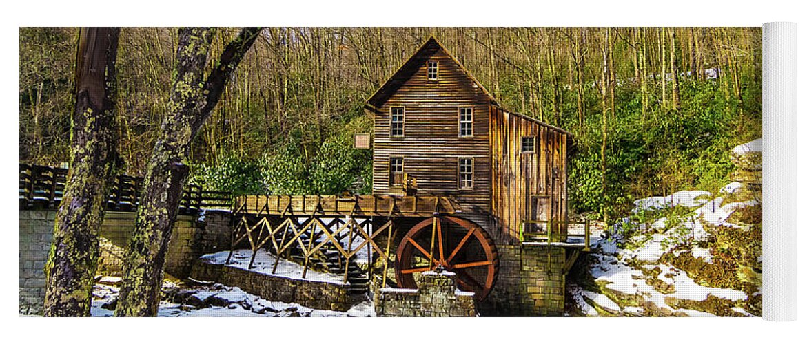 Babcock State Park Yoga Mat featuring the photograph Winter Babcock State Park Gristmill by Norma Brandsberg