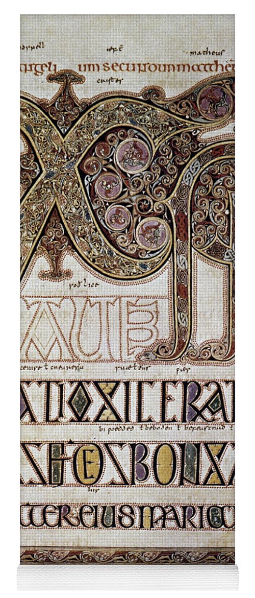 7th Century Yoga Mat featuring the photograph Book Of Lindisfarne Initial by Granger