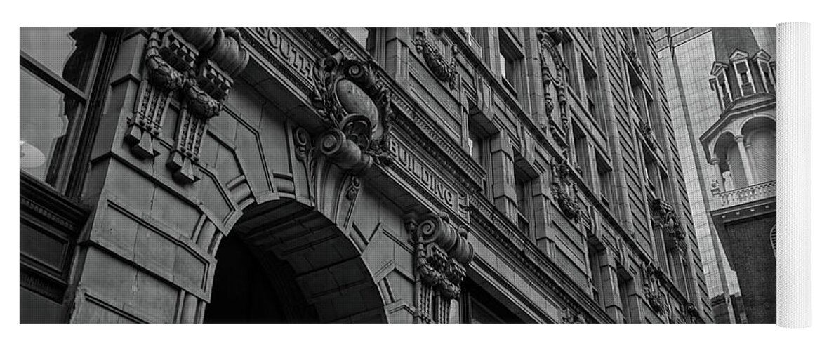 Boston Yoga Mat featuring the photograph Boston MA Old South Building Black and White by Toby McGuire