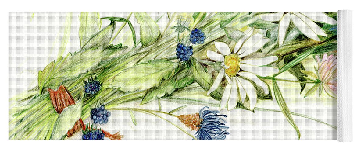 Bouquet Yoga Mat featuring the drawing Bouquet of Wildflowers by Laurie Rohner