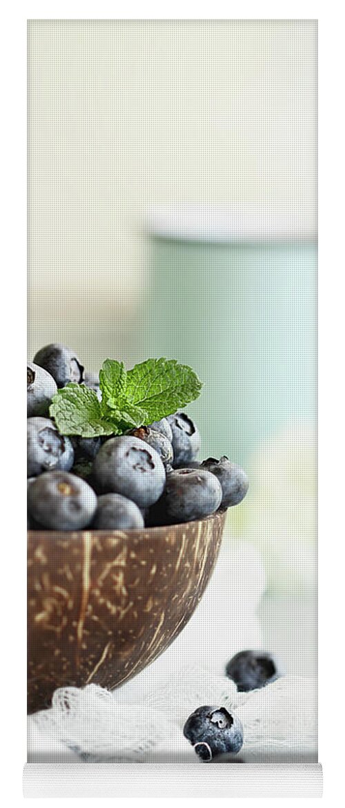 Still Yoga Mat featuring the photograph Bowl of fresh blueberries by Stephanie Frey