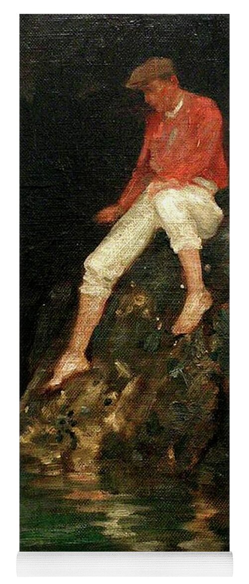 English Yoga Mat featuring the painting Boy Fishing on Rocks by Henry Scott Tuke
