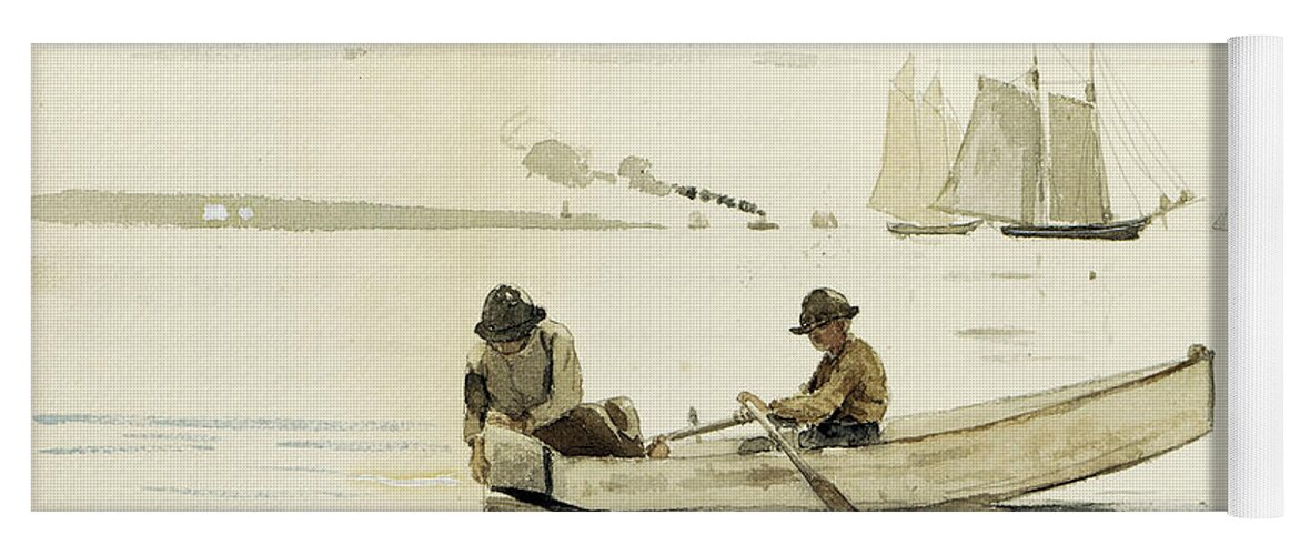 Winslow Homer Yoga Mat featuring the drawing Boys Fishing by Winslow Homer