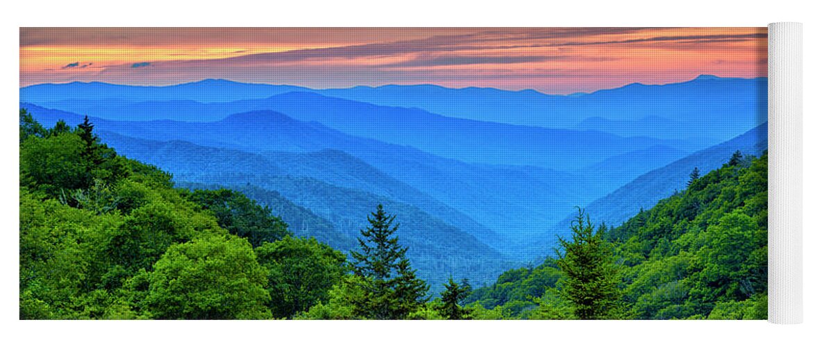 Sunrise Yoga Mat featuring the photograph Breaking Dawn at Oconaluftee River Valley by Stephen Stookey