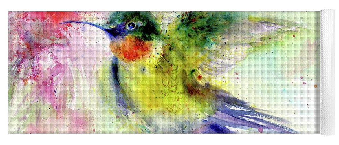 Bird Yoga Mat featuring the painting Bright Guy Hummingbird by Christy Lemp