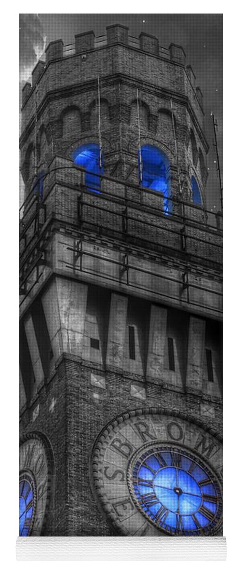 Bromo Seltzer Tower Clock Face Yoga Mat featuring the photograph Bromo Seltzer Tower Baltimore - Blue by Marianna Mills