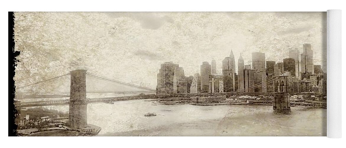 New York City Skyline Yoga Mat featuring the painting Brooklyn Bridge by Joan Reese
