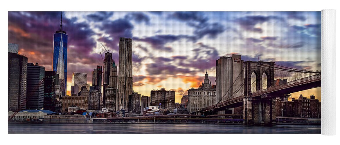 Brooklyn Bridge Yoga Mat featuring the photograph Brooklyn Bridge Manhattan Sunset by Alissa Beth Photography