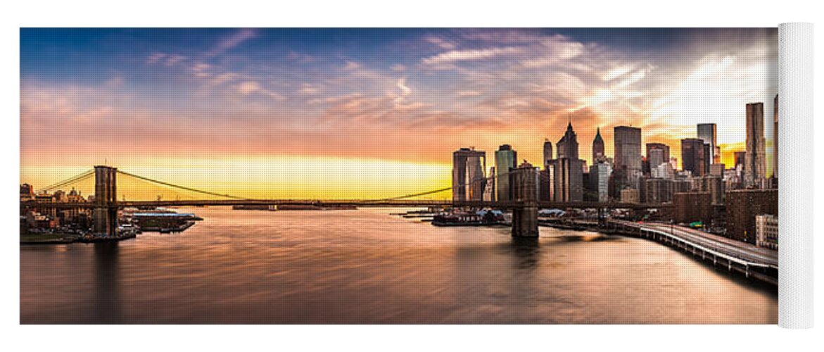 America Yoga Mat featuring the photograph Brooklyn Bridge panorama by Mihai Andritoiu