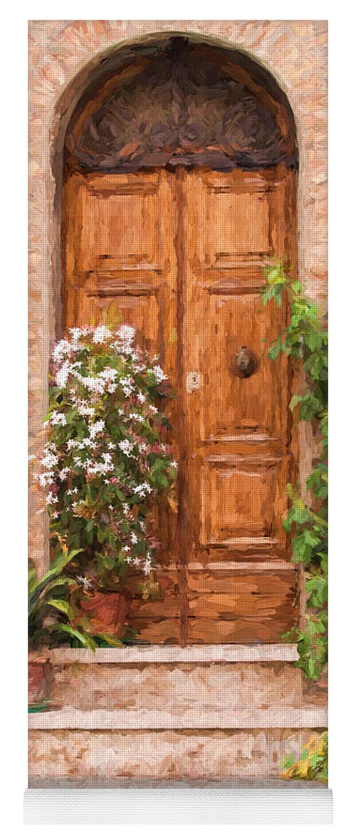 Cortona Yoga Mat featuring the painting Brown Door of Tuscany by David Letts